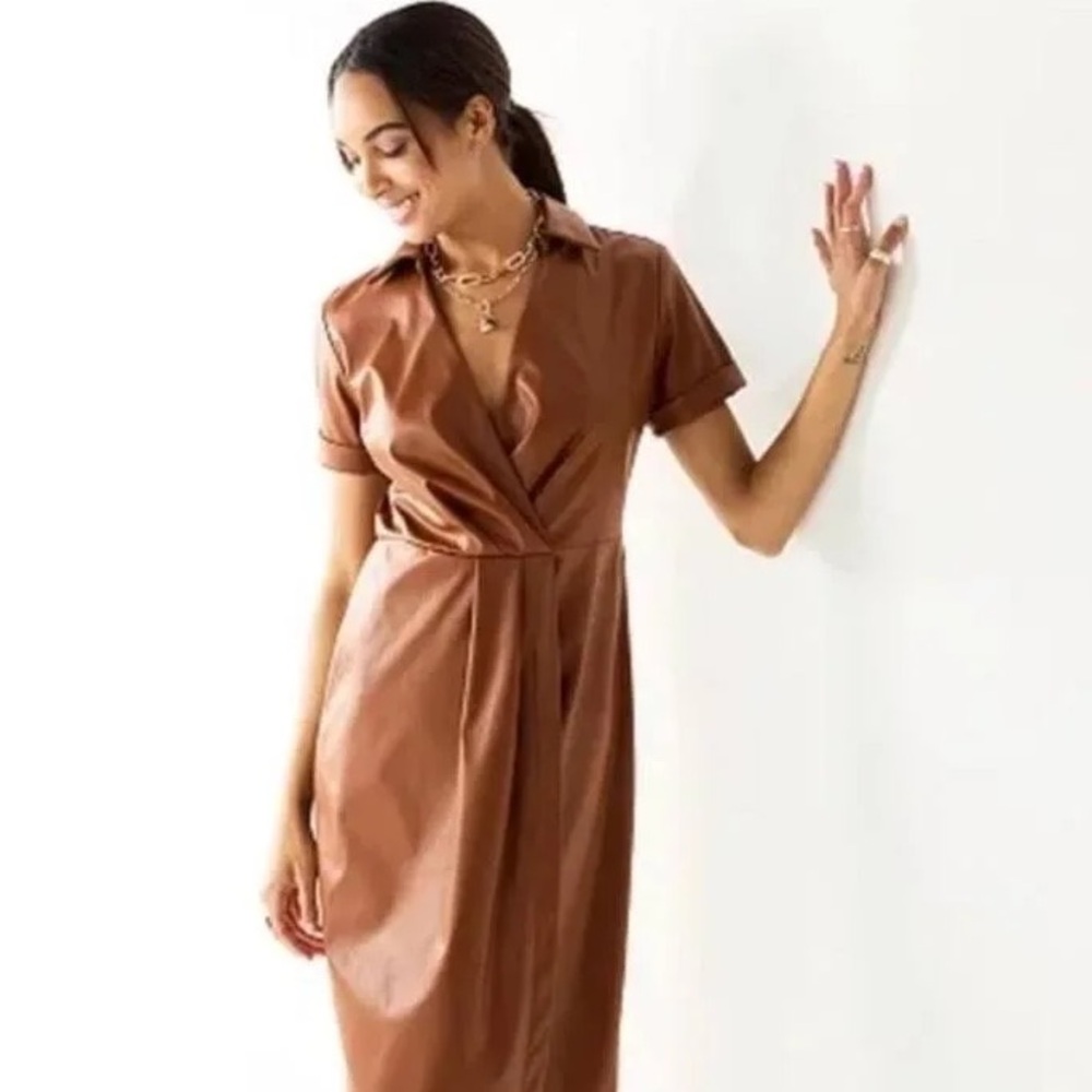 Nine West Faux Brown Leather Midi Dress NWT Small
